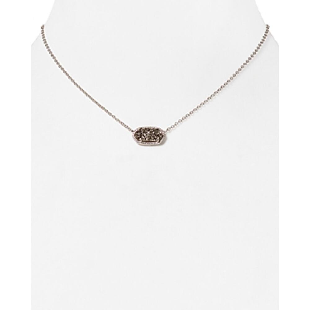 NWT Kendra Scott Elisa Pendant Necklace Women Rhodium-Plated Platinum Drusy